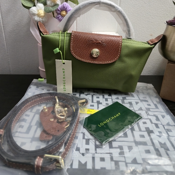 Longchamp Handbags - Longchamp Green and Brown Handbag